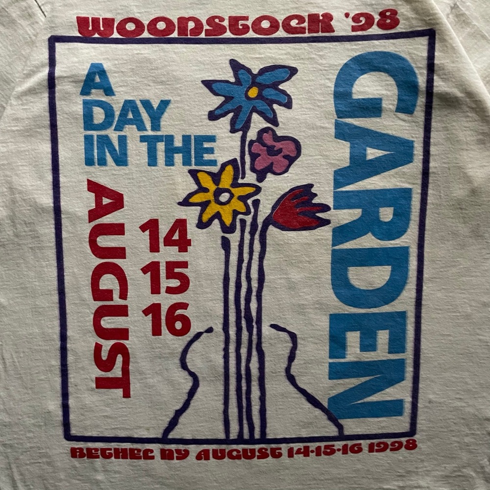 vintage woodstock manhattan garden shirt mens XL white 1990s music band - Picture 3 of 9